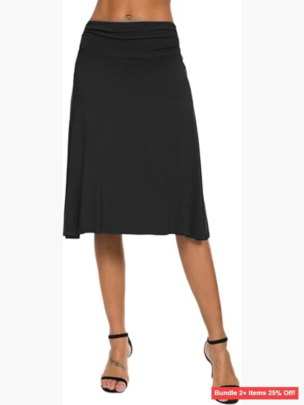 Stretch Flared Midi Yoga Skirt with Ruched Waistband - Multiple Sizes